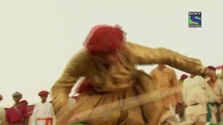 Sword fighting between Jalal and Pratap