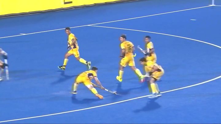 Save! Vikas Reacts Well To Get A Foot To The Shot