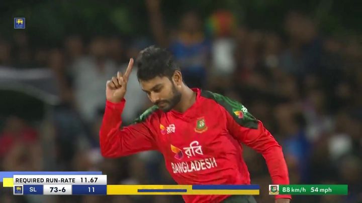 Wicket! Tanzid Takes A Sharp Catch To Dismiss Shanaka, Miraz Strikes